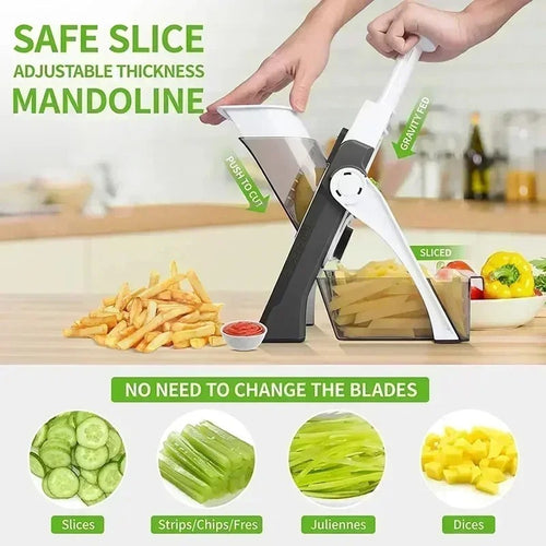 Manual multi-function vegetable cutter with interchangeable blades