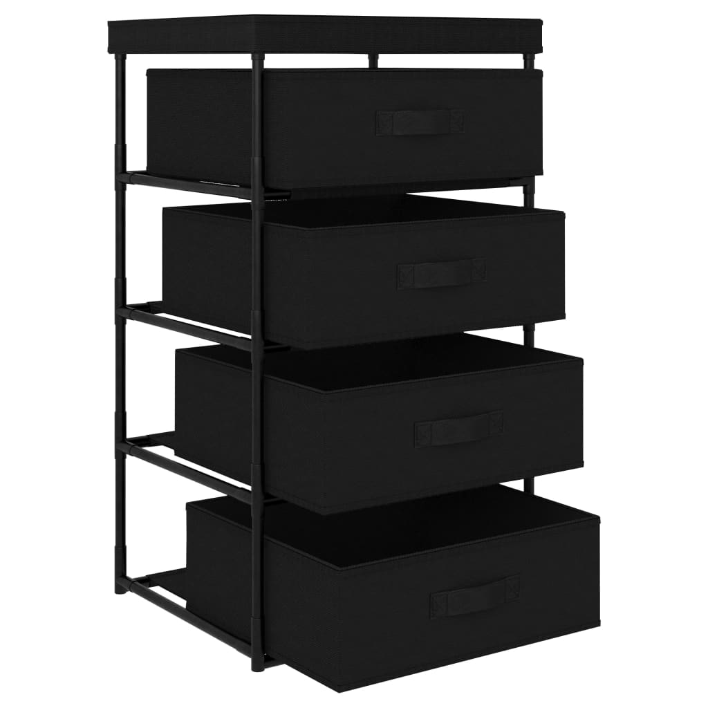 Storage shelf holding four fabric baskets