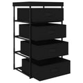 Storage shelf holding four fabric baskets