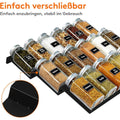 Two-piece black plastic spice drawer organiser with angled shelves