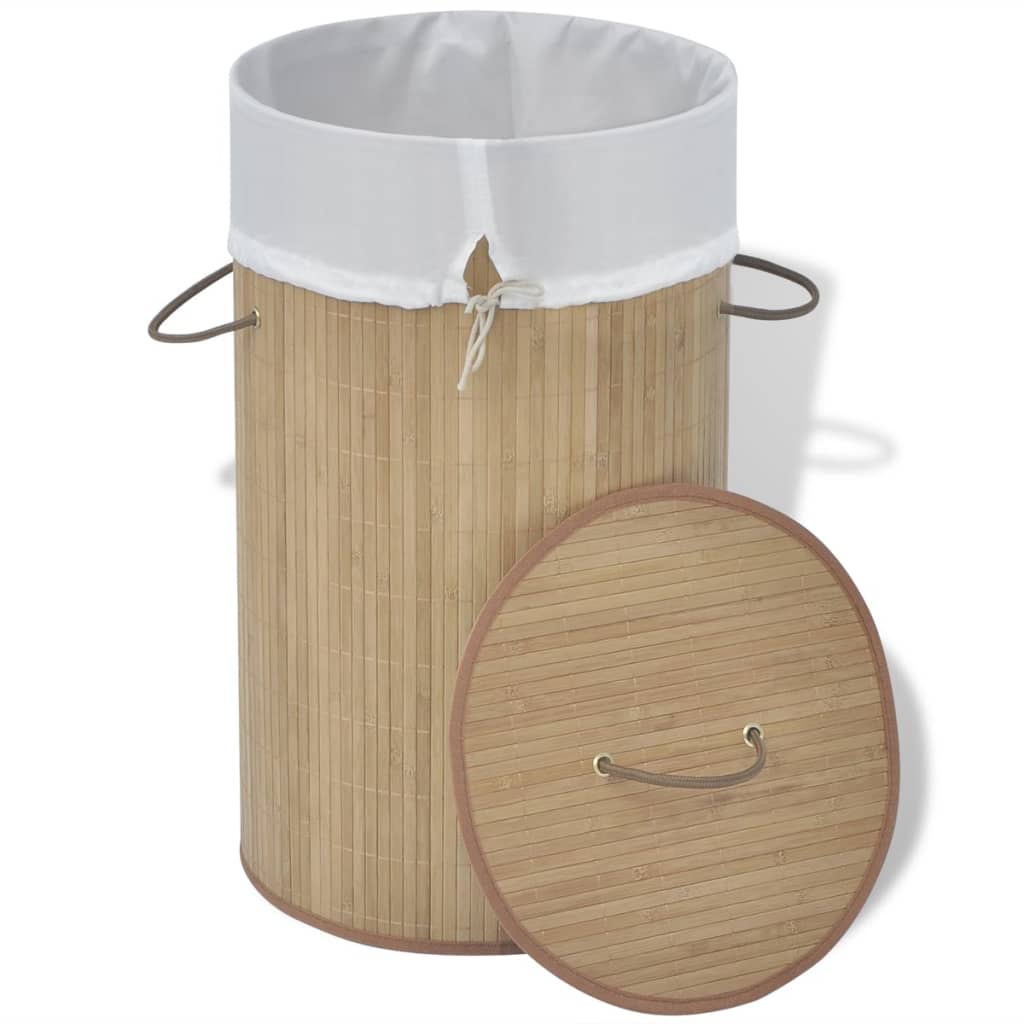 Round laundry basket in a natural finish