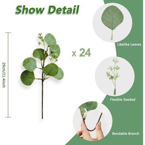 Artificial eucalyptus stems with leaves and berries in a vase