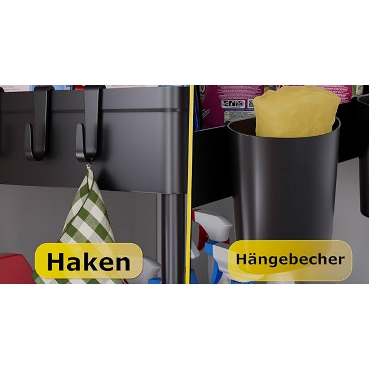Under-sink shelf tiers from the side