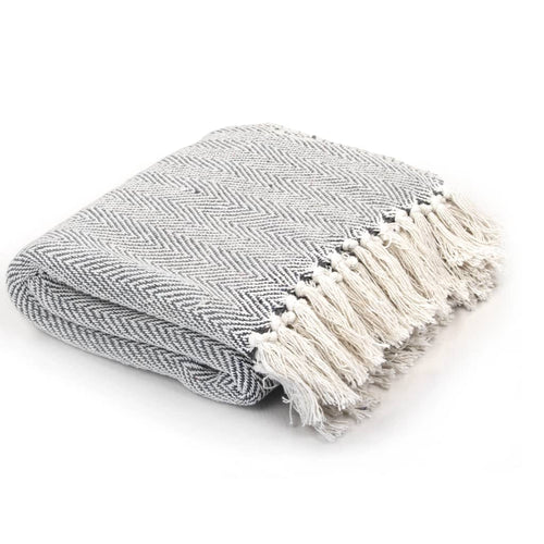 Herringbone throw over the arm of a sofa